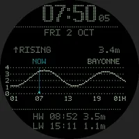 Pixel Tide on a fēnix 8 Pro: time, rising tide, tide curve and next high and low waters